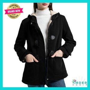 Sherpa Lined Hoodie Jacket Warm Fleece Toggle Duffle Coat Chic Cozy